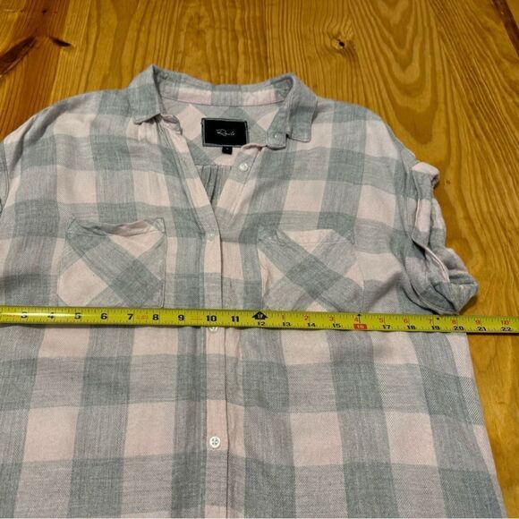 RAILS Britt Light Pink/Gray Plaid Cuffed Short Sleeve Shirt Women’s SIZE SMALL - Picture 7 of 12
